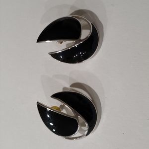 Black Onyx & Silver Tone Earrings